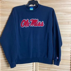 Ole Miss Champion Fleece Sweatshirt Navy Blue with Red, White and Navy  Size L